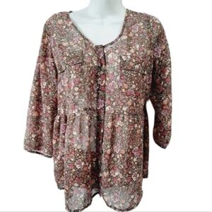 Mossimo sheer floral y2k Boho Fairy Festival large button front blouse